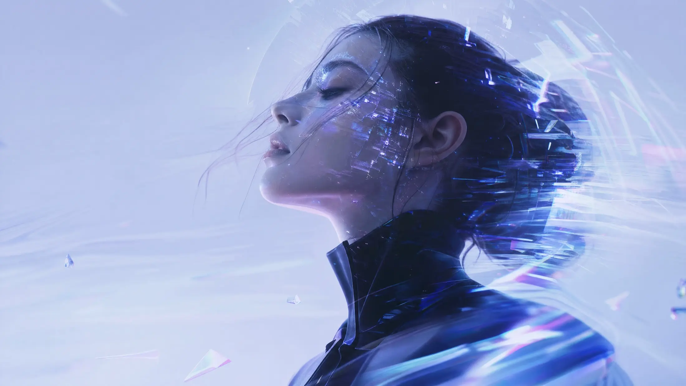 Digital portrait with flowing fragmented light